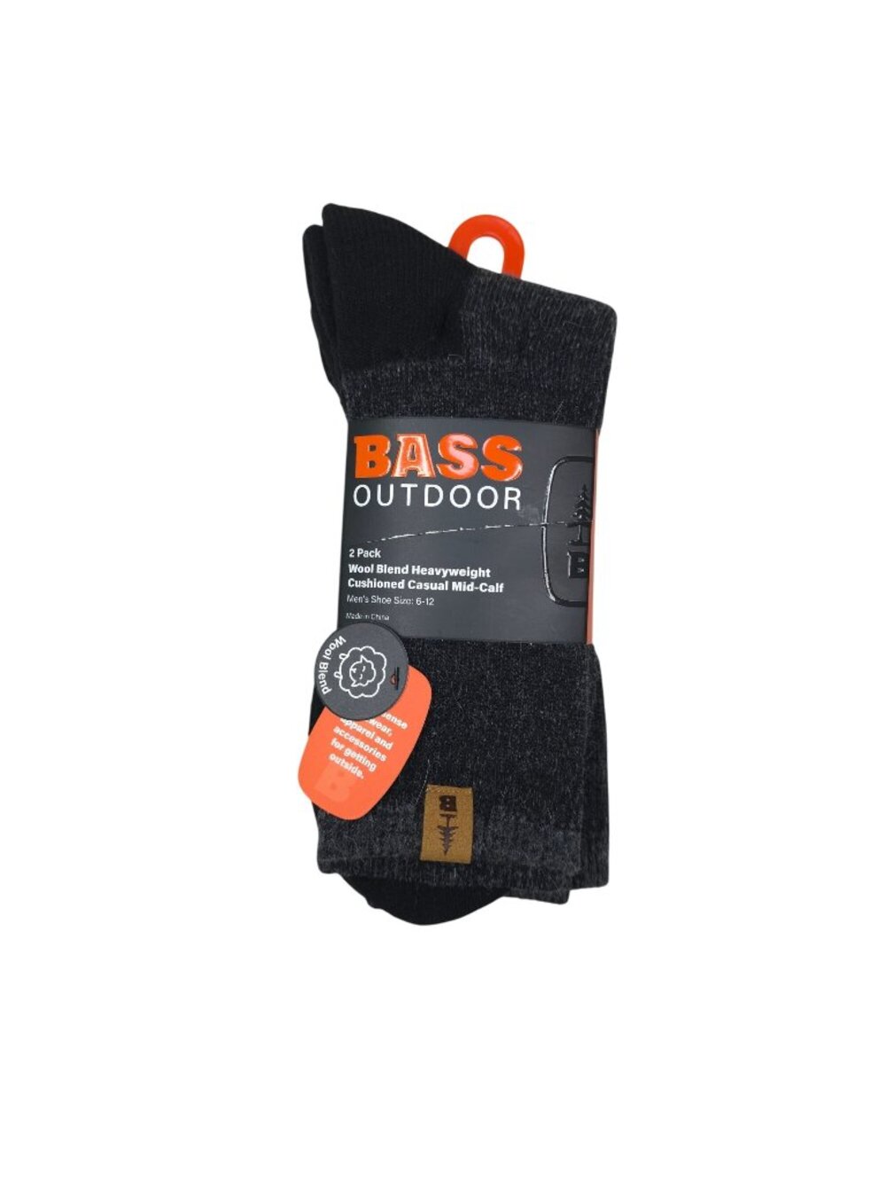 Bass Outdoor Wool Blend Heavyweight Cushioned Mid-Calf Socks 2-Pack Men Charcoal